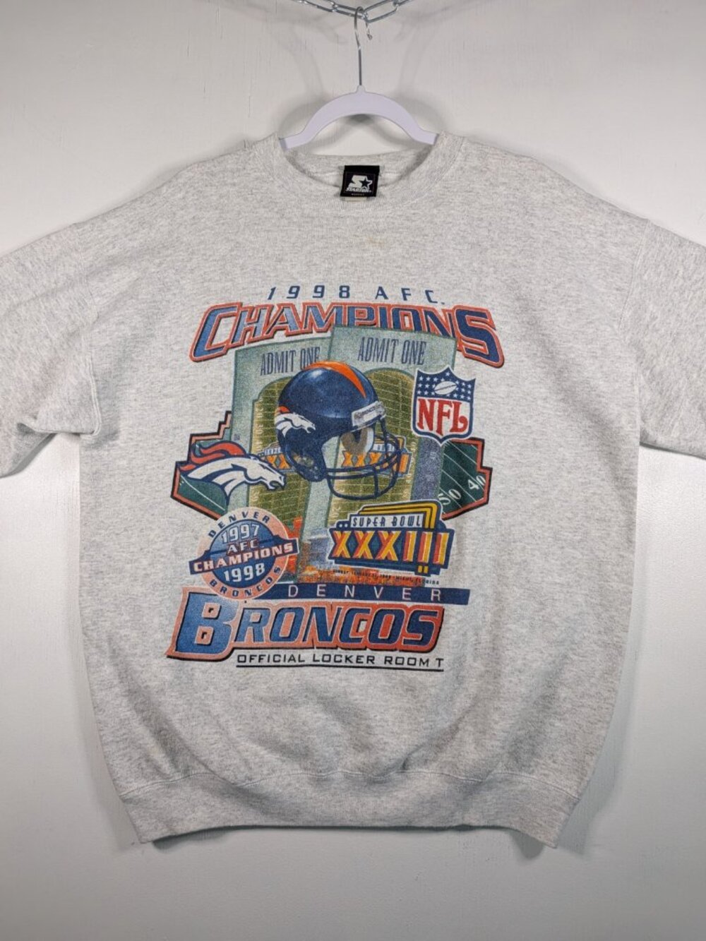 Vintage Denver Broncos AFC Champions 1998 Starter Crewneck Sweatshirt Sz Large